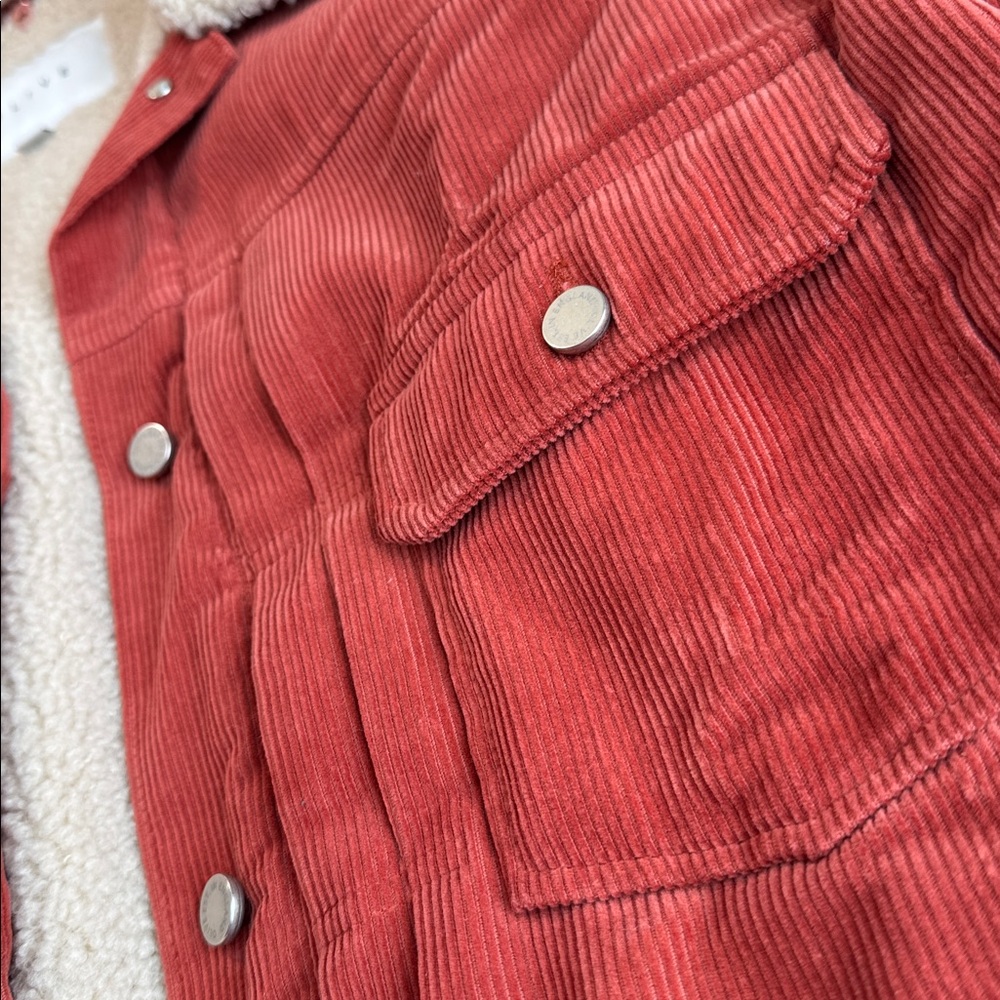 Olive Clothing Corduroy Sherpa Lined Jacket Coat Orange Size S/M - Picture 4 of 15